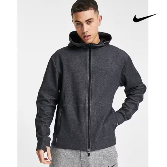 Nike Yoga Dri-FIT Mens Full Zip Hoodie Thumbholes Midweight Jacket Black